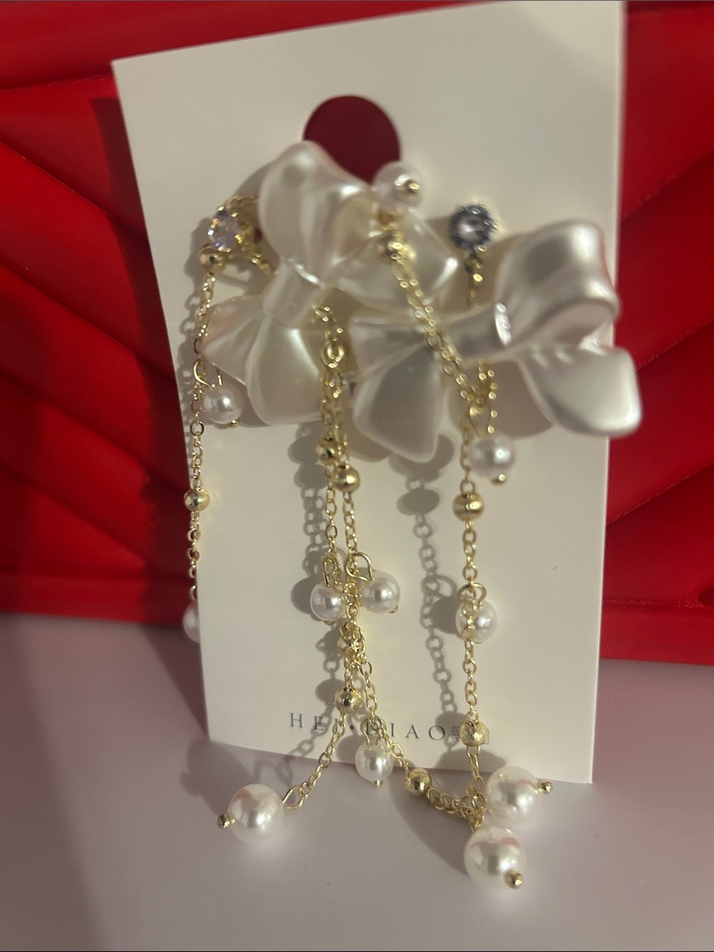 Gold Pearl Dangle Floral Drop Earrings - White